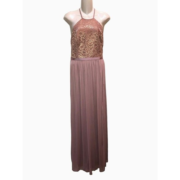 Davids Bridal Size 4 Rose Gold Backless Sleeveless Bridesmaid Maxi Dress Damaged - Picture 2 of 16